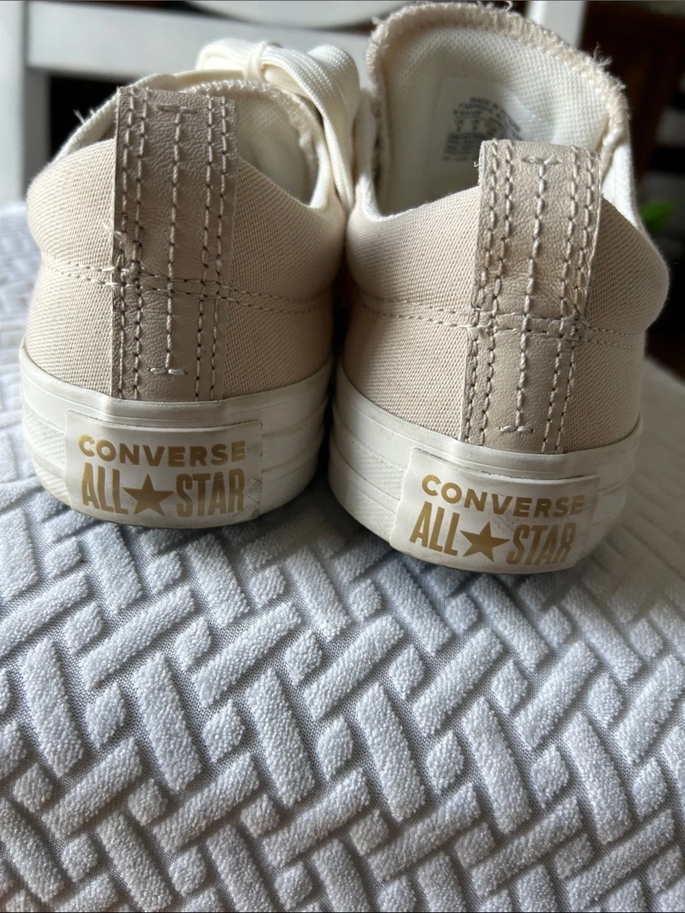 Converse Cream Canvas Low-Top Sneakers with Gold Eyelets